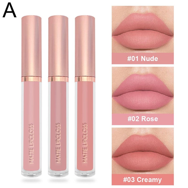 Lip gloss, lip stain, lip mud, 3-pack, velvet matte lipstick, non-fading, non-transferable, wholesale.